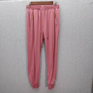 Indera Womens Jogger Pants S/M  Pink Zippered Pockets  Drawstring